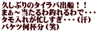 久しぶりのタイラバ出船！！ まぁ～当たるわ釣れるわで・・・ タモ入れが忙しすぎ・・・（汗） バケツ何杯分（笑）