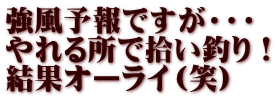強風予報ですが・・・ やれる所で拾い釣り！ 結果オーライ（笑） 