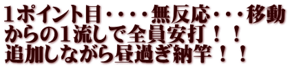 1ポイント目・・・・無反応・・・移動 からの1流しで全員安打！！ 追加しながら昼過ぎ納竿！！