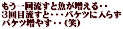 もう一回流すと魚が増える・・ 3回目流すと・・・バケツに入らず バケツ増やす・・（笑）