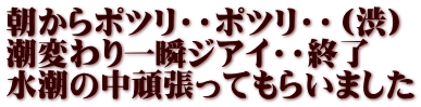 朝からポツリ・・ポツリ・・（渋） 潮変わり一瞬ジアイ・・終了 水潮の中頑張ってもらいました